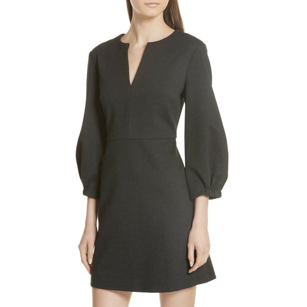 Tibi Bond Stretch Knit Puff Sleeve Dress Gray NWT Size 8 Quiet Luxury Minimalist